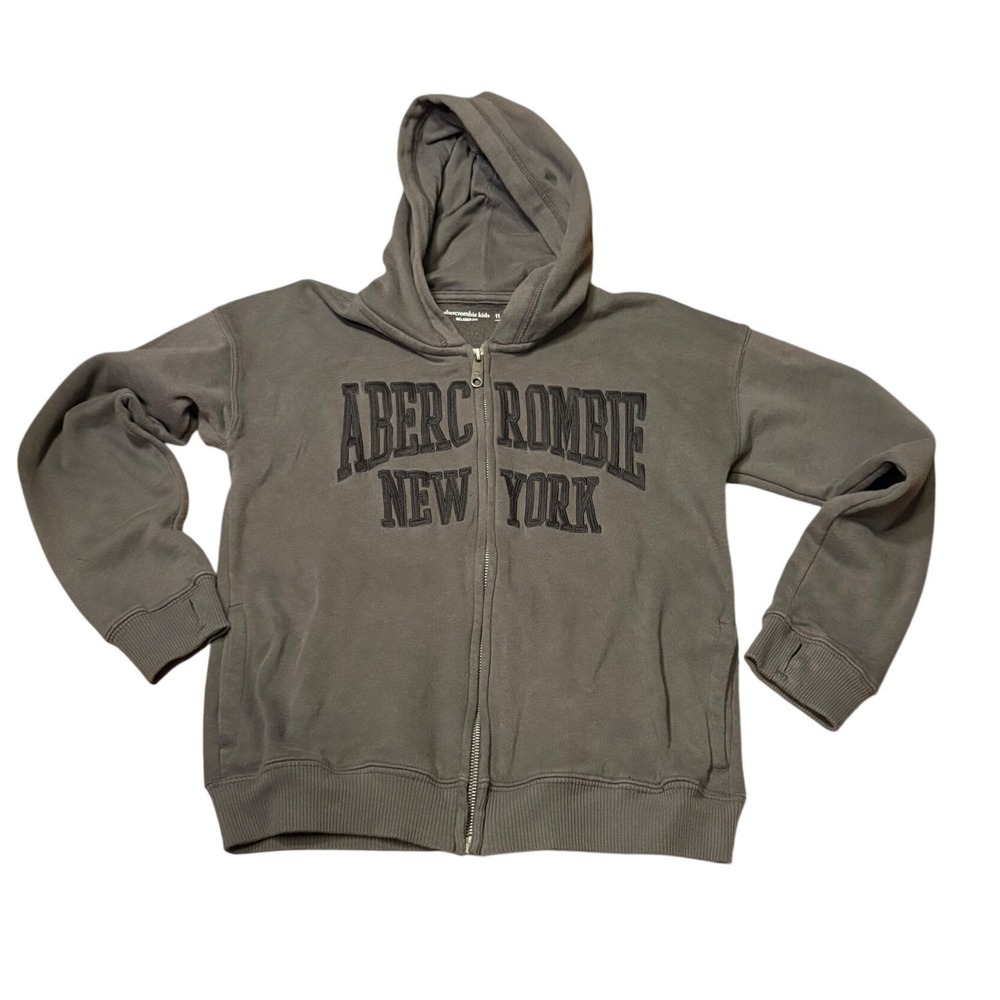 Abercrombie Kids Zip Hoodie Kids 11/12 Grey Good Relaxed Fit Embroidered Logo